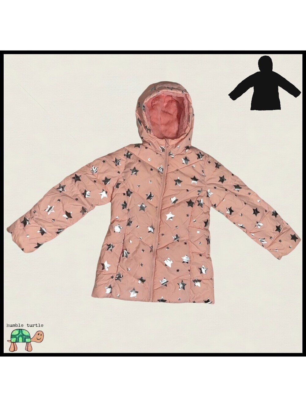 Swisstech Pink Star Print Hooded Puffer Jacket Size M (7-8)
